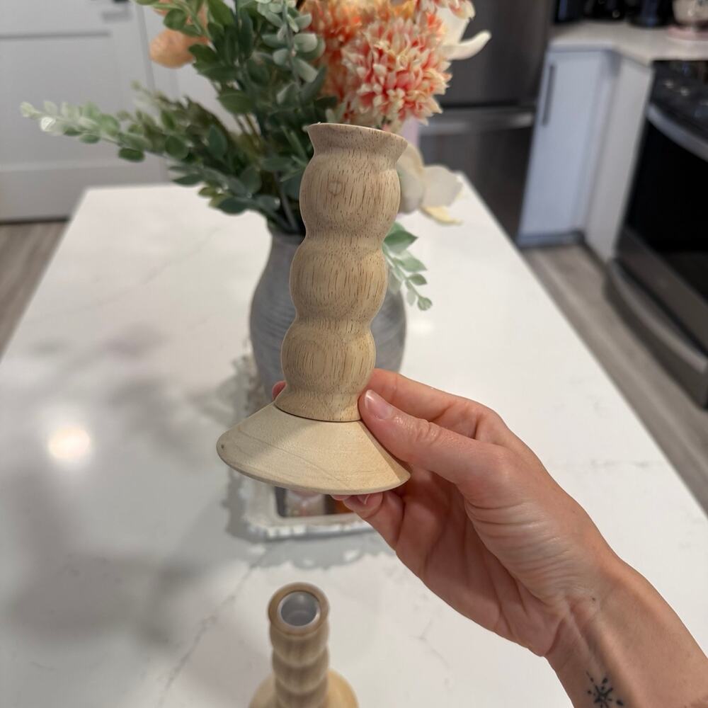Set of 2 Natural Wood Bubble Candle Holders